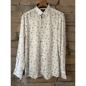 Amedeo Exclusive Men's XL White Dress Shirt Floral Print 100% Cotton Long Sleeve